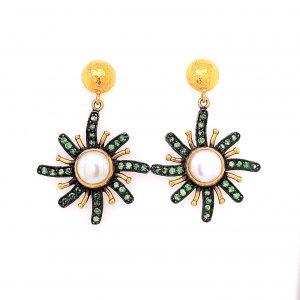 Tseverite and Pearl Sun Earrings